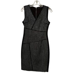 Elie Tahari Sleeveless Sheath Dress size 2 patchwork raw hem look lined black